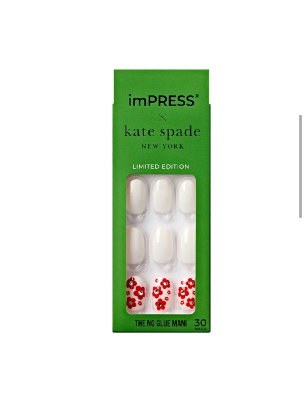 kate spade Press-On Nails in White with Red Floral Accents